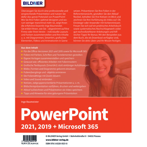 PowerPoint 2021, 2019 + Microsoft 365 Buch Backcover