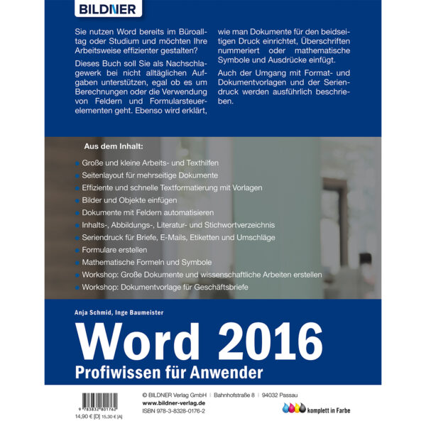 Word 2016 – Profiwissen für Anwender Buch Backcover (100197)