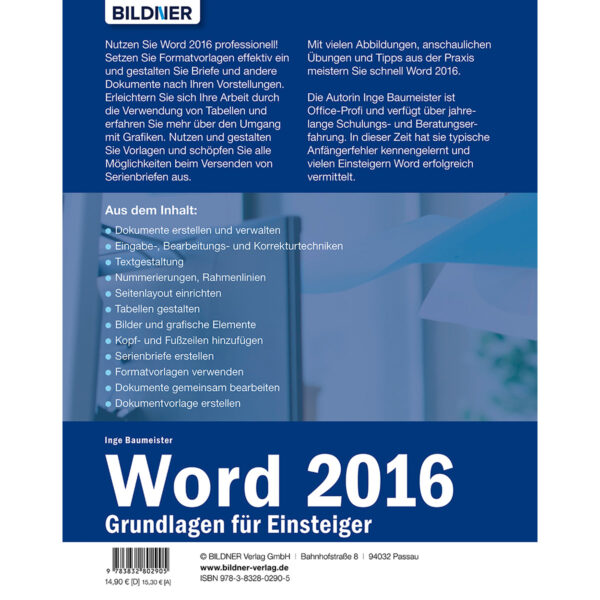 Word 2016 Grundlagen für Einsteiger Buch Backcover (100312)