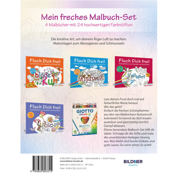 Mein freches Malbuch-Set: 4 Malbücher mit 24 hochwertigen Farbstiften Backcover (100353)